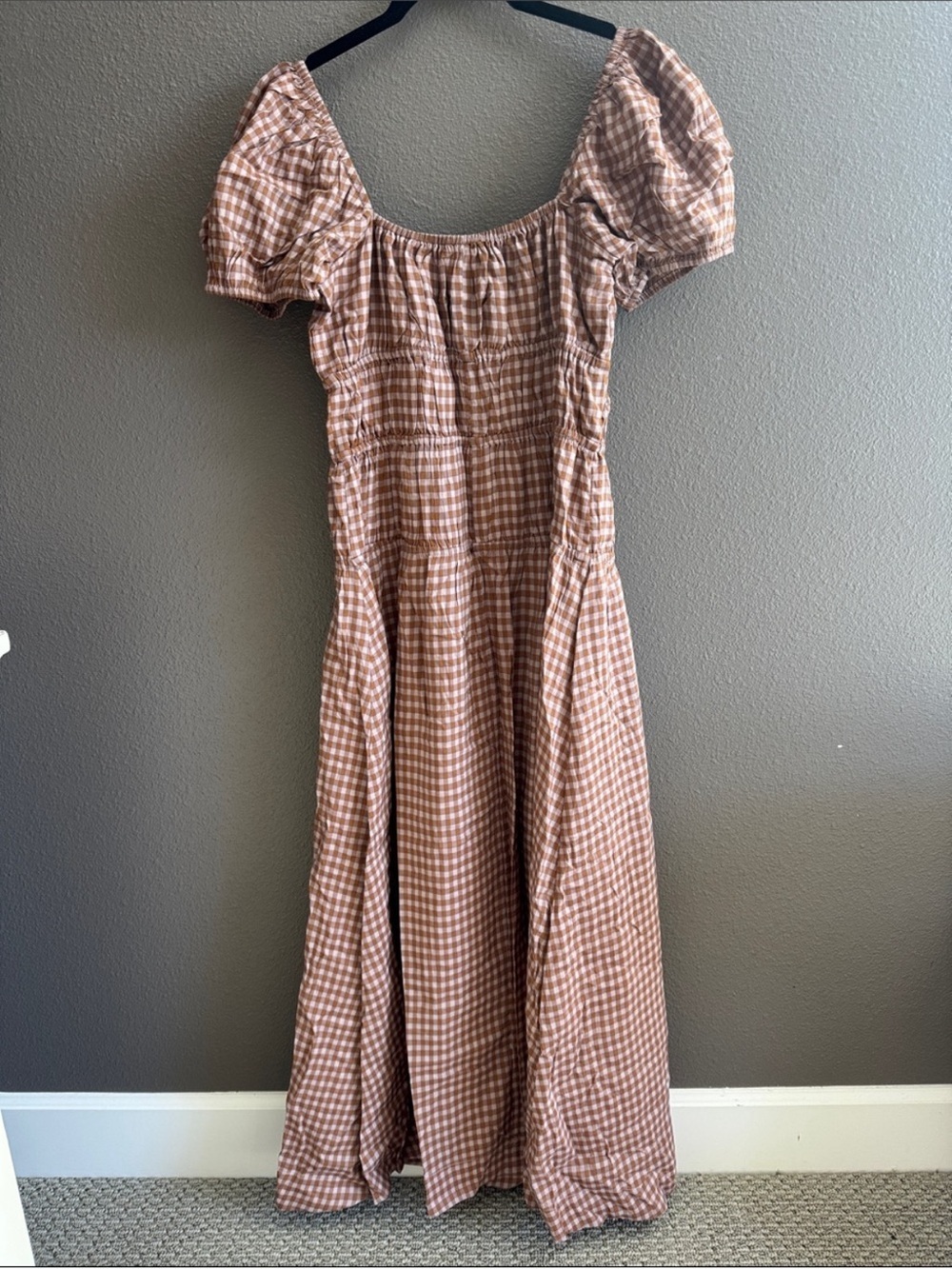 Reformation Rhett Midi Dress Smocked Gingham Midi Dress in Brown 4 - Picture 6 of 10